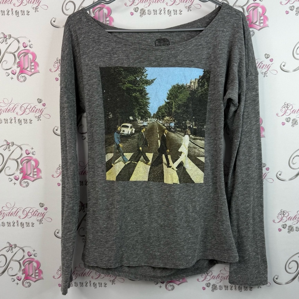 The Beatles long sleeve open back band tee grey Heather Gray Graphic Tee